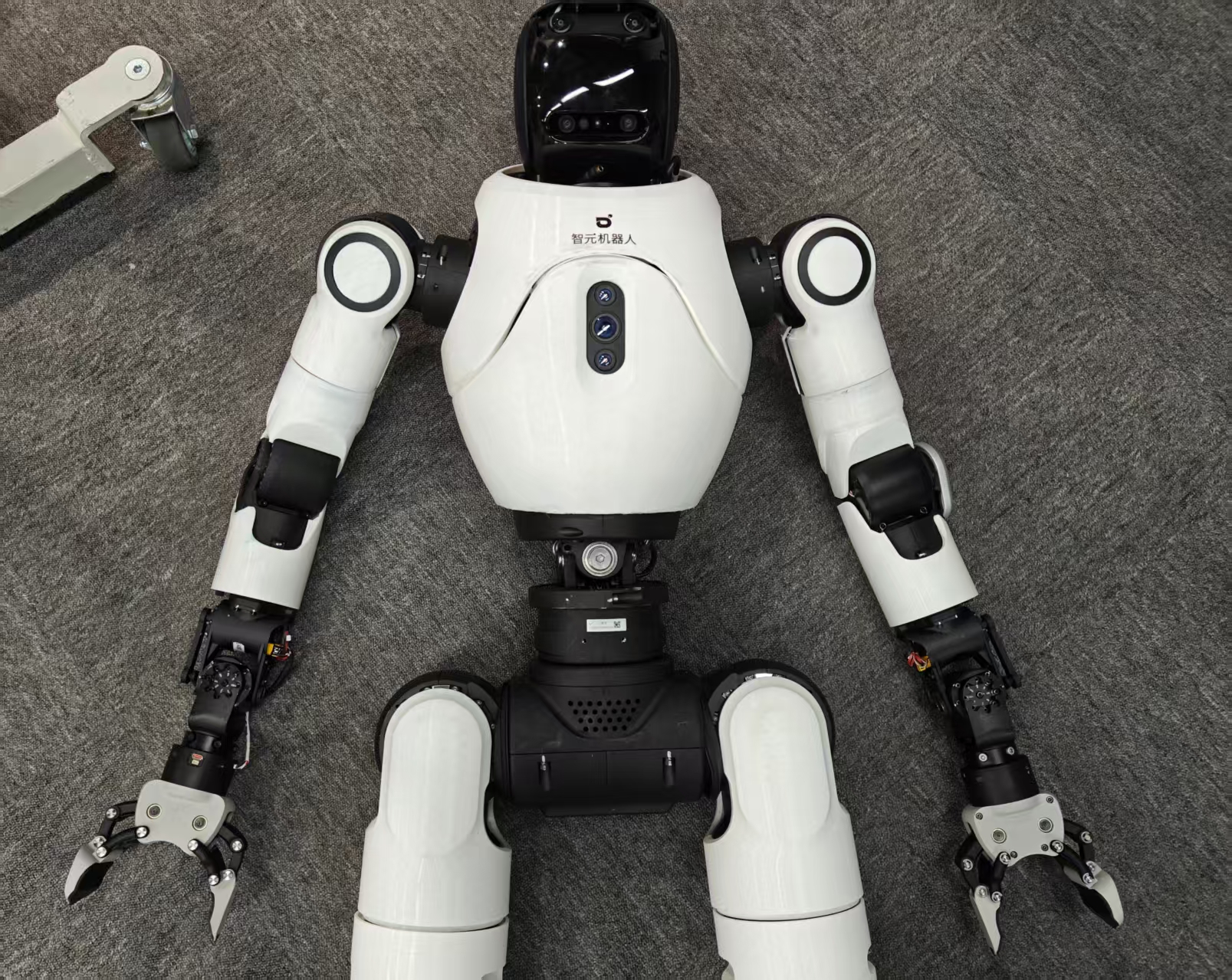 Upper body view — verify that both grippers are securely fastened.