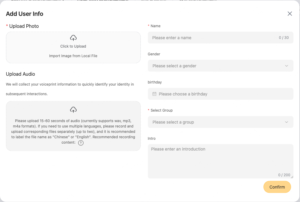 You can upload the image and voice of your guest to let Lumi recognize him/her.