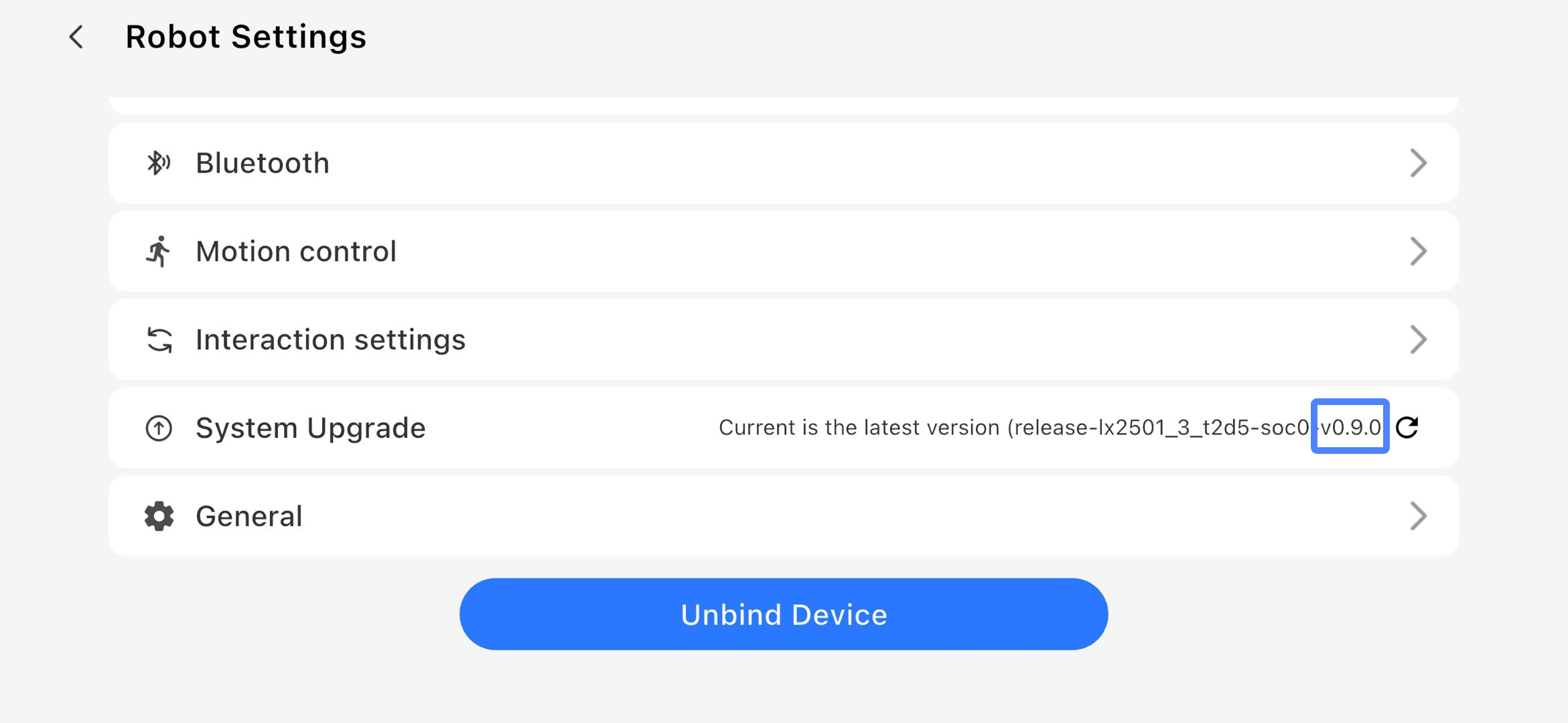 The robot firmware version is the last segment of the release string that begins with "v", such as v0.9.0.